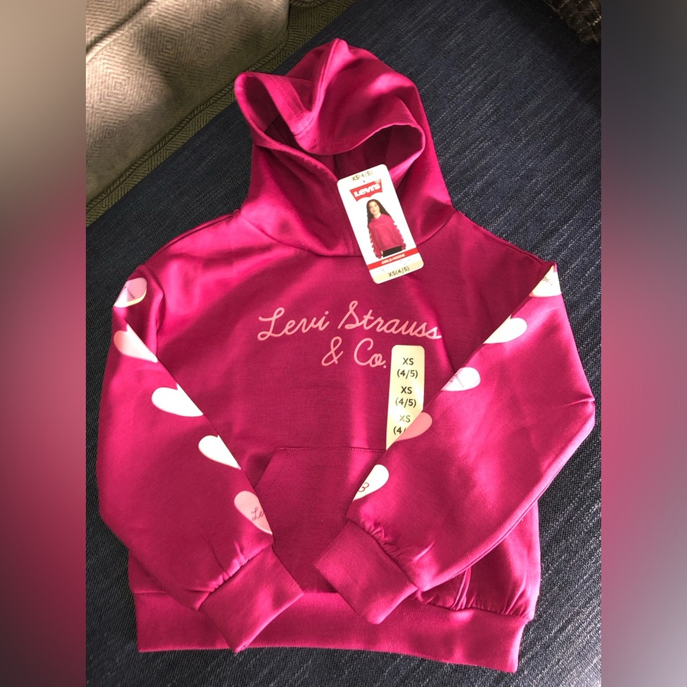 Levi's Magenta Hoodie with White Heart Sleeve Accents sz 6/6x